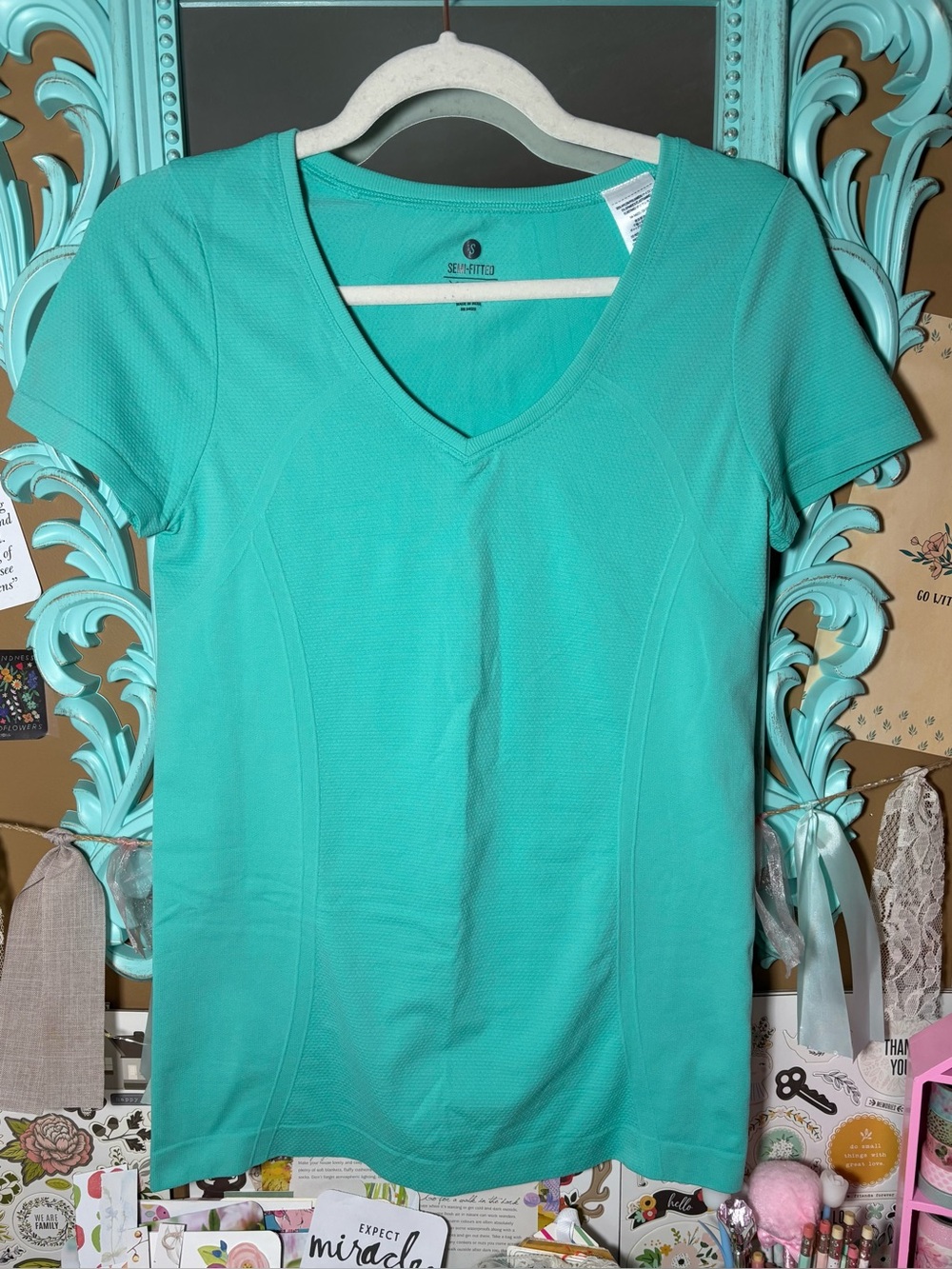 Active By Old Navy Semi Fitted Short Sleeve Seamless Teal Shirt Women S Athletic